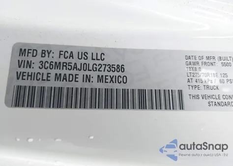 2020 Ram 2500 Tradesman 4X4 8' Box from USA, damaged, VIN 3C6MR5AJ0LG273586